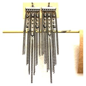 Silver metal fringe earrings by Plunder